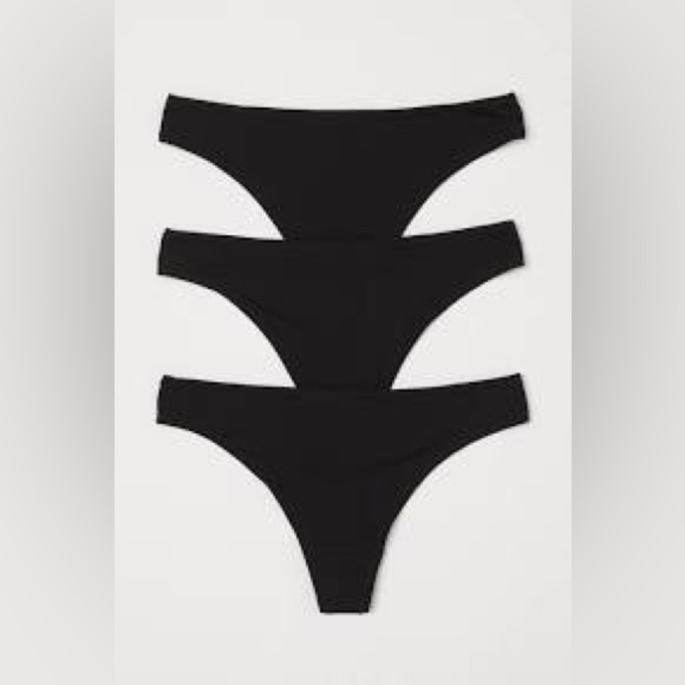 NWT HM 3-Pack Women's Mid-rise Black Thong Underwear